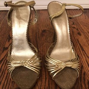 NICOLE MILLER Gold Strap Wedges